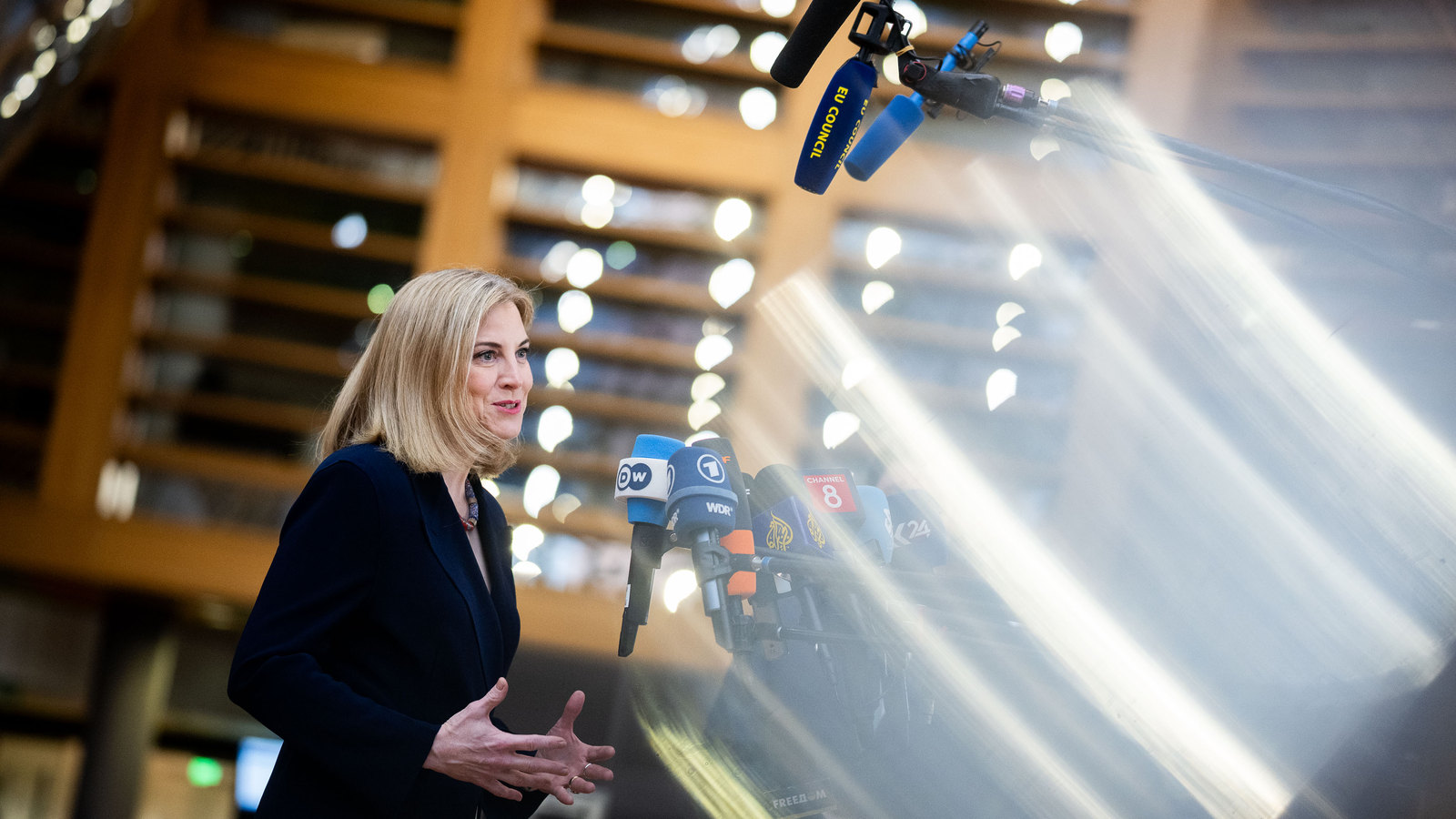 Außenministerin Beate Meinl-Reisinger beim EU-Außenministertreffen in Brüssel