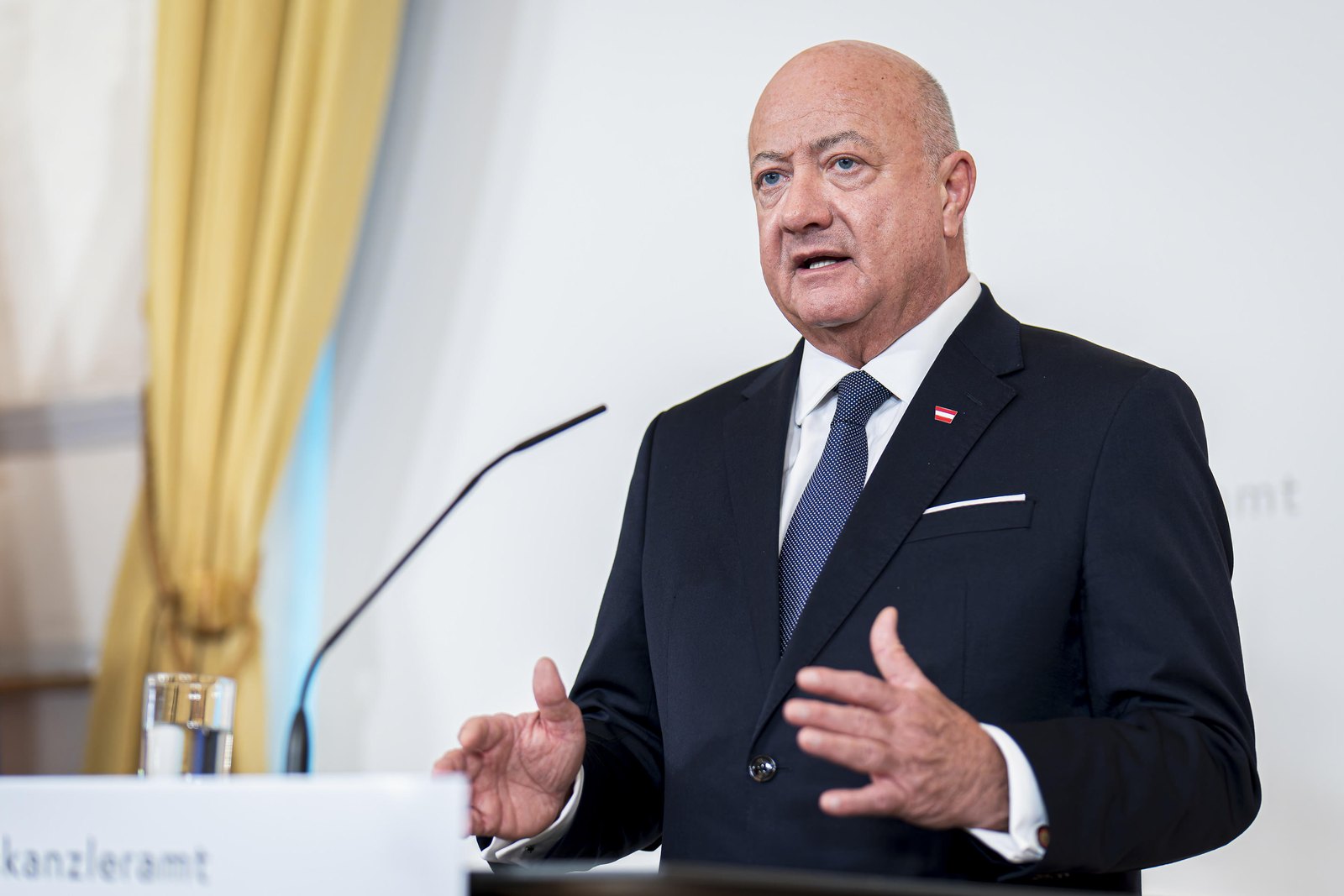 Bundeskanzler Christian Stocker beim Pressestatement zur Reformpartnerschaft im Bundeskanzleramt